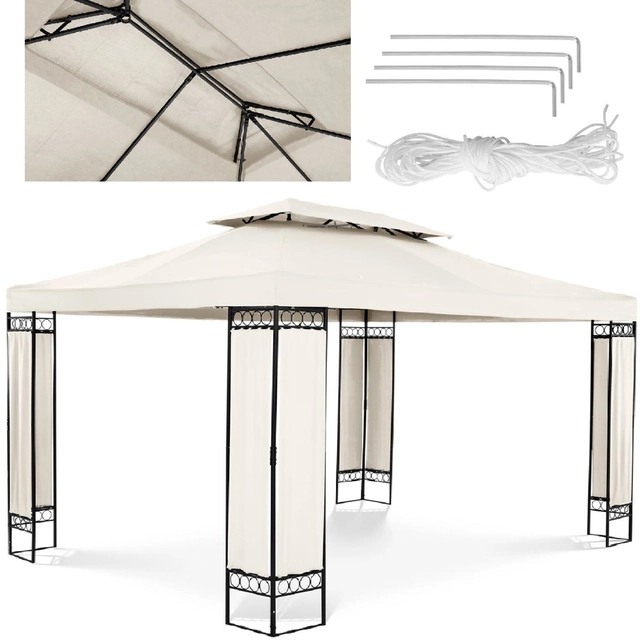 Gazebo padiglione da giardino tenda pieghevole 3 x 4 x 2.6 m crema