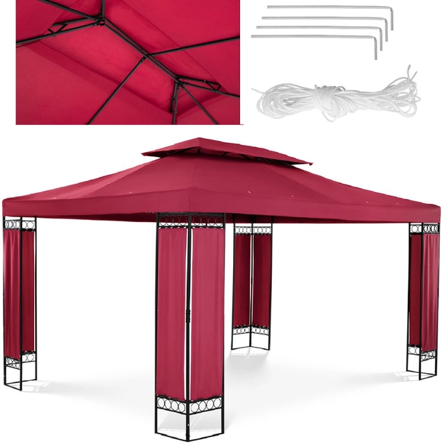 Gazebo padiglione da giardino tenda pieghevole 3 x 4 x 2.6 m vino rosso