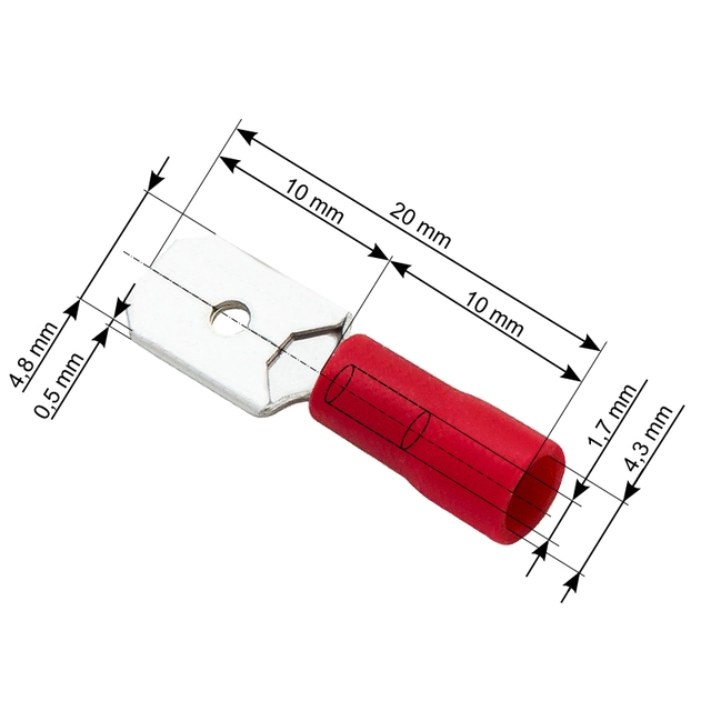 Geïsoleerde platte mannelijke connector 4,8/0,5 100 st