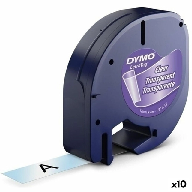 Gelamineerde tape voor de Dymo Labelprinter 12267 12 mmx 4 m Transparant Kunststof Zwart (10 Stukken)