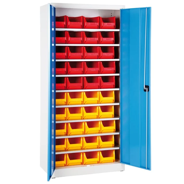 Gelaste werkplaatskast met schroefcontainers onderdelen 95x40x195cm SET 50 elementen