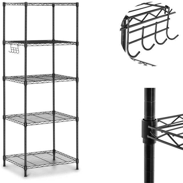 Gennembrudt trådlagerstativ 5 hylder 55 x 44.5 x 150 cm til 150 kg