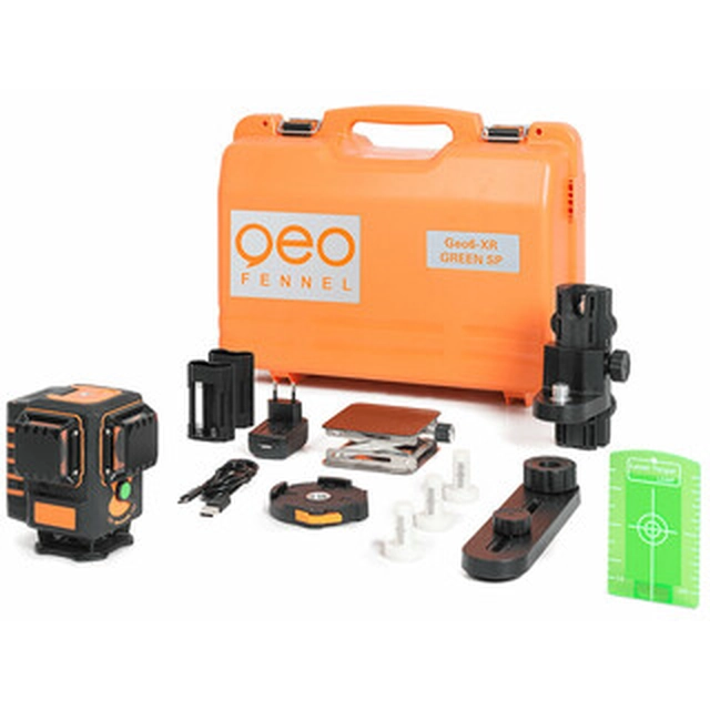 Geo-Fennel Geo6-XR Green line laser Αποτελεσματική δέσμη με αναχαιτιστή σήματος: 0 - 60 m | Με μπαταρία και φορτιστή/καλώδιο USB | Σε μια βαλίτσα