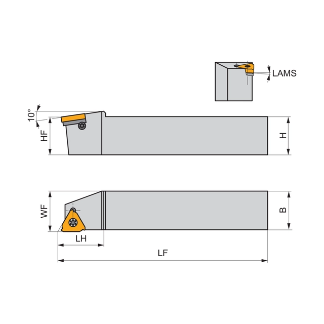 Gereedschapshouder voor draaien - draadsnijden / Uitwendig draadsnijmes, Rechts, S - Vastklemmen met schroef