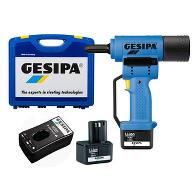 GESIPA Accubird безжичен поп нитот14,4 V|2,4 -6 mm |10000 N | Карбонова четка |2 х2 Ah батерия + зарядно | В куфар