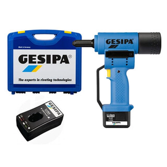 GESIPA Accubird cordless pop riveter 14,4 V|2,4 -6 mm |10000 N | Carbon brush |1 x 2 Ah battery + charger | In a suitcase