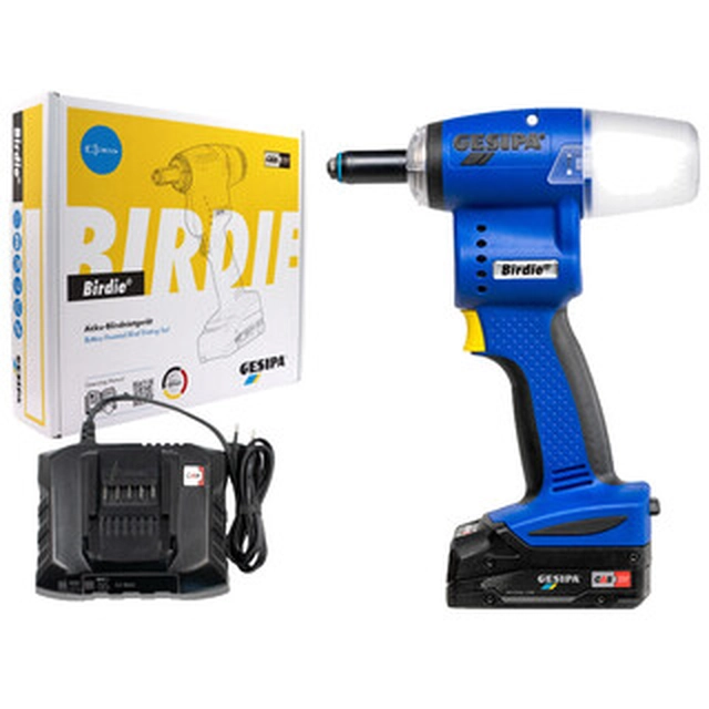 GESIPA Birdie cordless pop riveter 18 V|5 -6 mm |10000 N | Carbon Brushless |1 x 2 Ah battery + charger | In a cardboard box