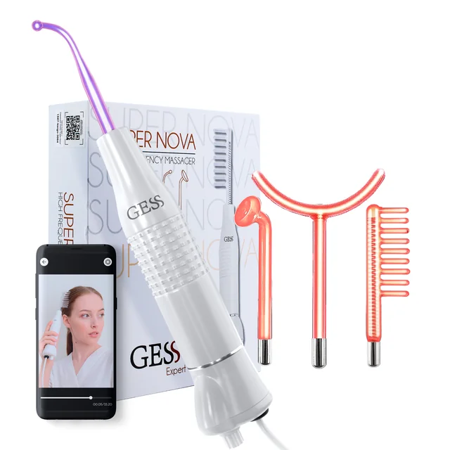 GESS High Frequency Facial Machine Skin Care Tool for Face Skin Care High Frequency Facial Wand Device with 4 Tubes