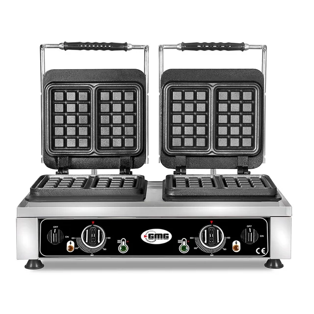 GMG - Bruxelles waffle maker - 4x (10,2 x 16,5 x 2,6cm) - 50° to 300°C Cast iron plates - Drip tray - Stainless steel housing