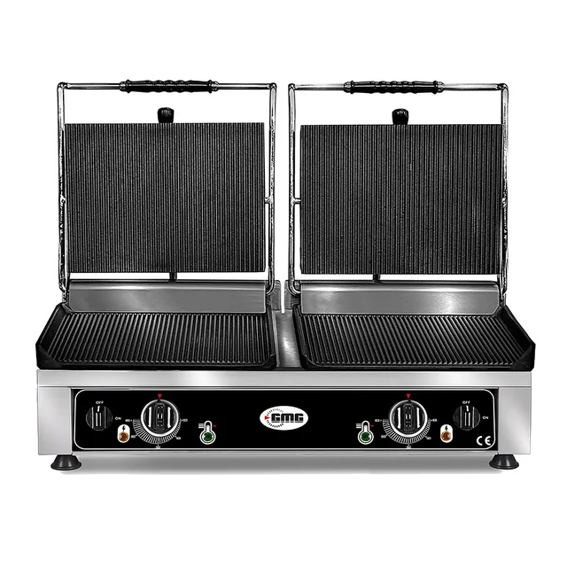 GMG - Contact double grill - ▲ & ▼ Grooved - with cast iron plates, fat tray and temperature regulator 50° - 300° C