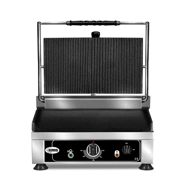 GMG - Contactgrill - ▲ Geribbeld ▼ Glad - met gietijzeren platen, vetopvangbak en temperatuurregelaar 50° - 300° C