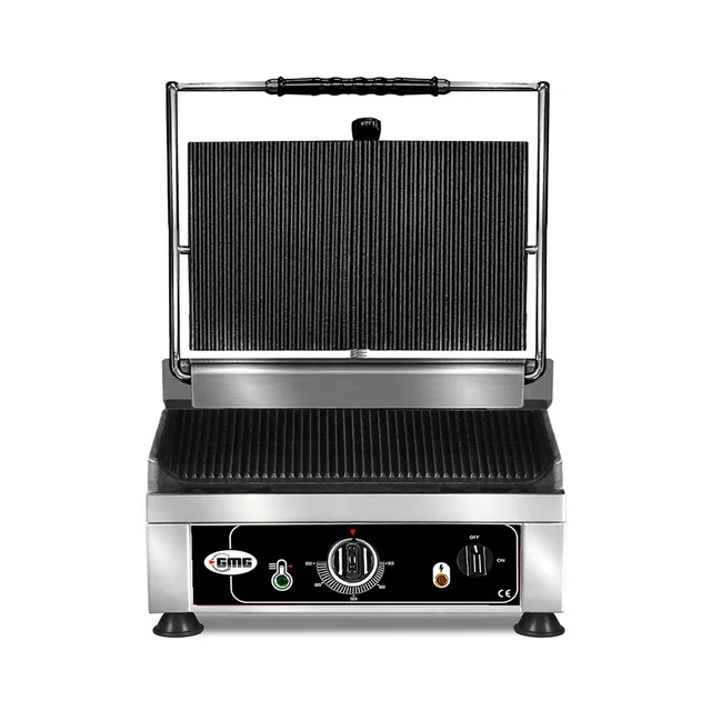 GMG - Contacto grill - ▲ y ▼ Ranurado - con placas de hierro fundido, bandeja para grasa y controlador de temperatura 50° - 300° C