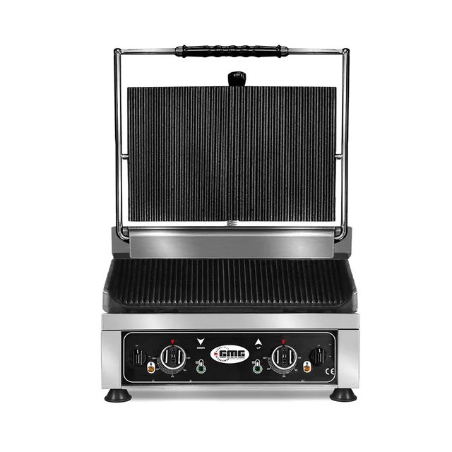 GMG – Grillkontakt – ▲ & ▼ gerillt – mit Gusseisenplatten, Fettschale und Temperaturregler 50° – 300° C