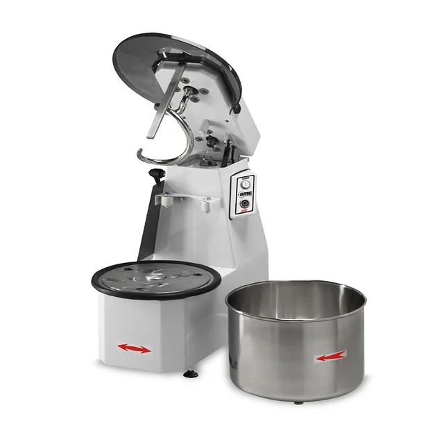 GMG - Mixer cu spirală 32 l/ 25 Kg 400V - cu cap basculant și bol detașabil - include cârlig, grătar, despărțitor de aluat și bol cu