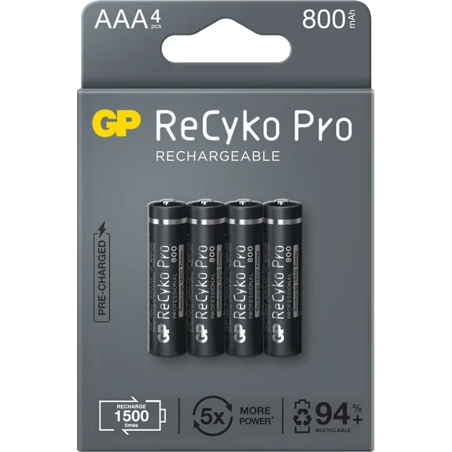 GP ReCyko Pro AAA Akku / R03 800mAh 4 kpl.