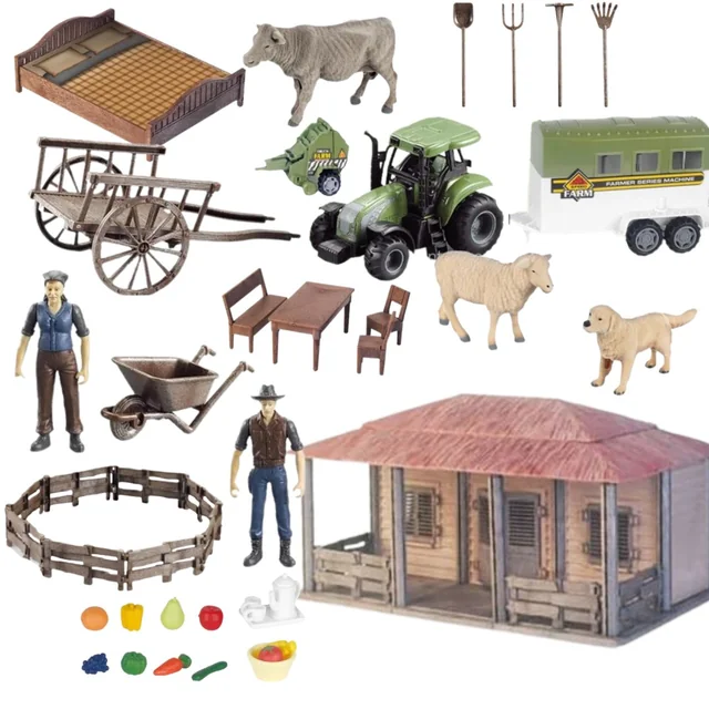 GRAND ENSEMBLE FERME FERME CHALET MAISON TRACTEUR ANIMAUX OUTILS ac