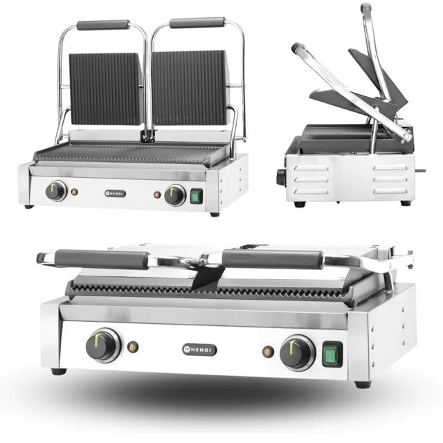 Grand Grill de Contact Professionnel Double Hendi 263709 Nervuré 48x23