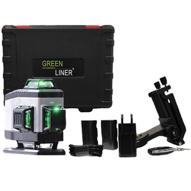 Green Liner 4D Green line laser Αποτελεσματική δέσμη με αναχαιτιστή σήματος: 0 - 40 m | Με μπαταρία και φορτιστή | Σε μια βαλίτσα