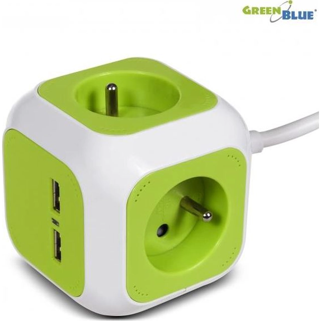 GreenBlue MagicCube firedobbelt stik, 2 USB-indgang 1,4m GreenBlue GB118G tysk version