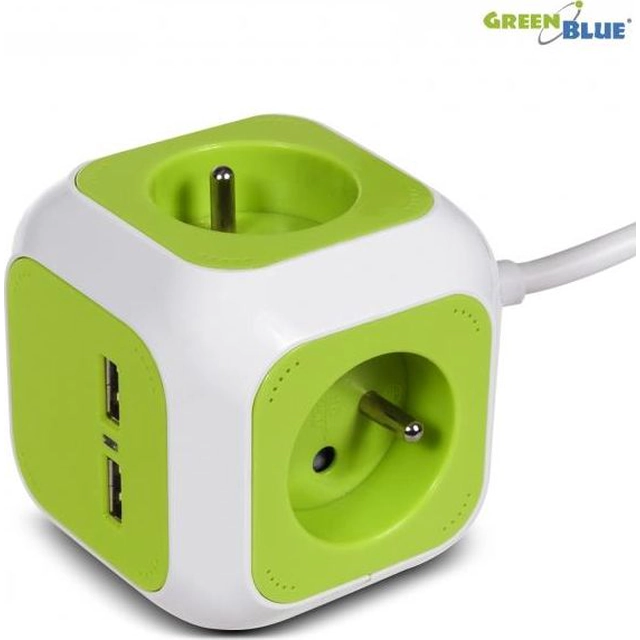 GreenBlue MagicCube négyes aljzat, 2 USB bemenet 1,4m GreenBlue GB118G Német verzió