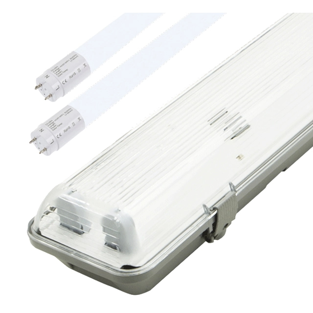 Greenlux GXWP206 corpo à prova de poeira LED + 2x 60cm tubo LED 8W branco frio + 2x 60cm tubo LED 8W branco frio