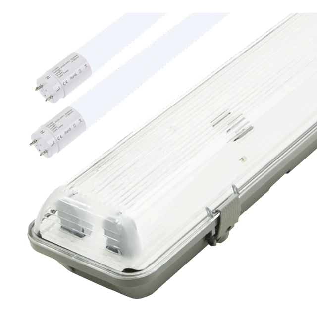 Greenlux GXWP206 corpo LED antipolvere + 2x 60cm tubo LED 8W bianco freddo + 2x 60cm tubo LED 8W bianco freddo