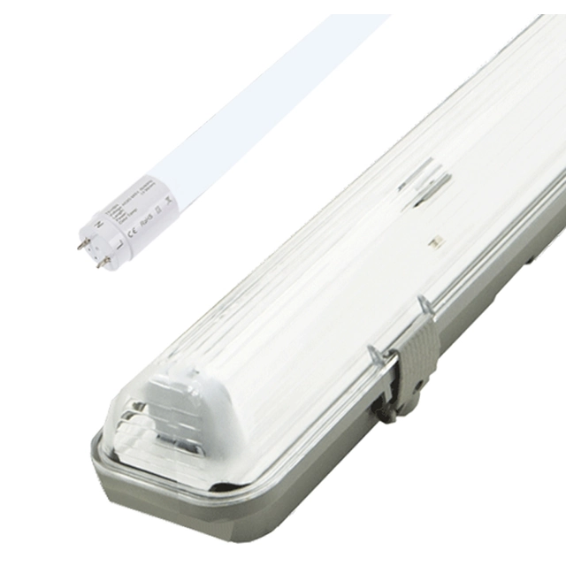 Greenlux GXWP207 corpo LED antipolvere + 1x 120cm tubo LED 18W bianco freddo + 1x 120cm tubo LED 18W bianco freddo