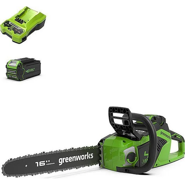 Greenworks grandininis pjūklas 40V grandininis pjūklas 40 cm Greenworks GD40CS18K4 įkroviklis + akumuliatorių rinkinys 4Ah