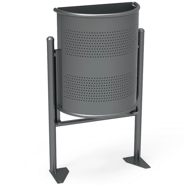 Grey, half-round, wall-mounted city street wastebasket 30L