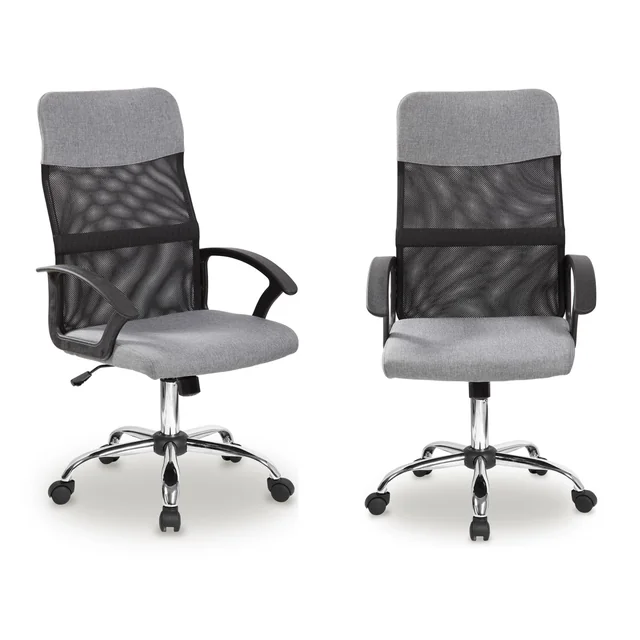 Grijze bureaufauteuil met mesh rugleuning