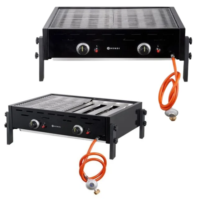 Grill a gas Roast-Master Pro Hendi 148822 11,6 kW Due zone di riscaldamento Nero