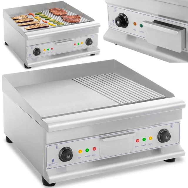 Grill, doppelte glatte, gerillte Grillplatte mit Fettschublade 230 V 2x 3200 W