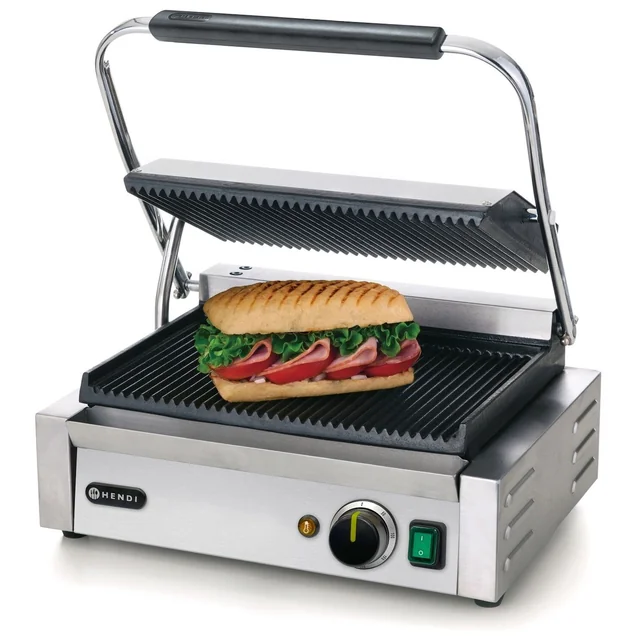 Grill kontaktowy Panini, HENDI, góra i dół ryflowane, 230V/2200W, 432x396x(H)214mm