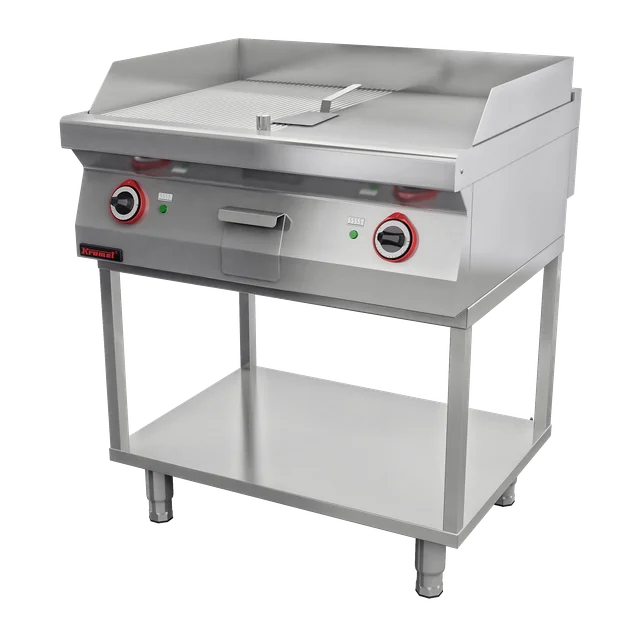 Grillplaat 1/2gł. + 1/2ryf. verchroomd 800 mm 9,6kW op framebasis