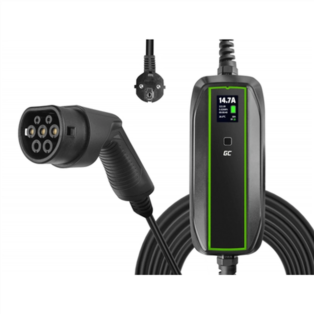 Groene cel | EV16 | GC EV PowerCable 3.6kW Schuko Type 2 mobiele oplader voor het opladen van elektrische auto's en plug-in hybrides | 3.6 kW | Uitvoer | 10/16 A | 6.5 m | Zwart