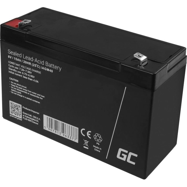 Groene celbatterij 6V/15Ah (AGM40)