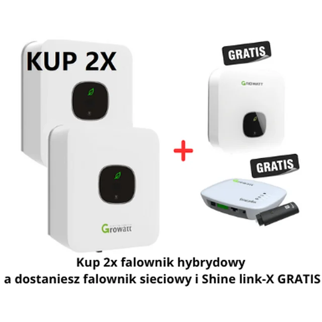 Growatt rinkinys: 2x Hibridinis keitiklis MOD-3000TL3-XH+Falownik tinklelis MOD-3000TL3-X NEMOKAMAI + Shine link-X NEMOKAMAI