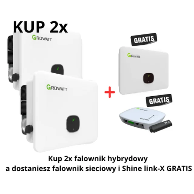 Growatt Zestaw: 2x Falownik hybrydowy MID-12KTL3-XH +Falownik sieciowy MOD-12KTL3-X GRATIS +Shine link-X GRATIS