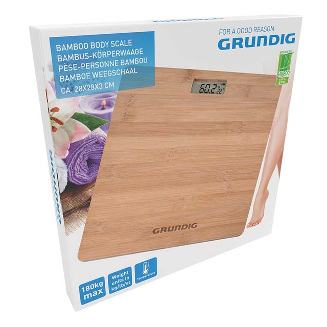 Grundig - Fürdőszobamérleg természetes bambuszból 180 kg