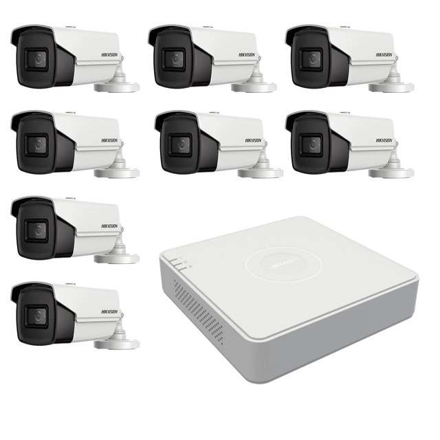 Grundlæggende overvågningssystem 8 Hikvision-kameraer 8MP 4 i 1, IR 80m, DVR 8 kanaler 4K