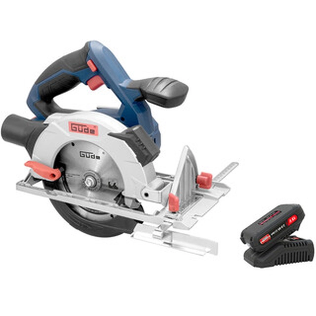 Güde KS 18-0+LGAP 18-3020 cordless circular saw 18 V | Circular saw blade 150 mm x 10 mm | Cutting max. 48 mm | Carbon brush | 1 x 2 Ah battery + charger | In a cardboard box