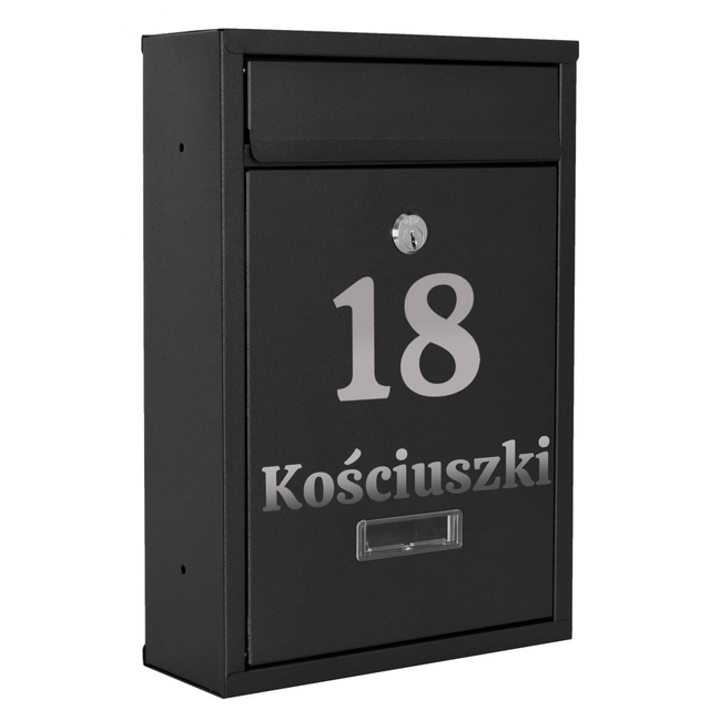 GUSTAV letterbox black with an inscription