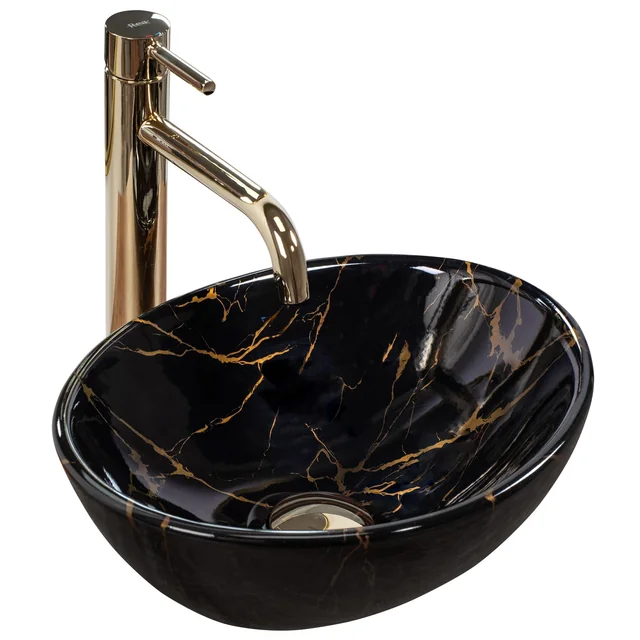 Γυαλιστερός πάγκος νιπτήρας Rea Sofia Mini Black Marble