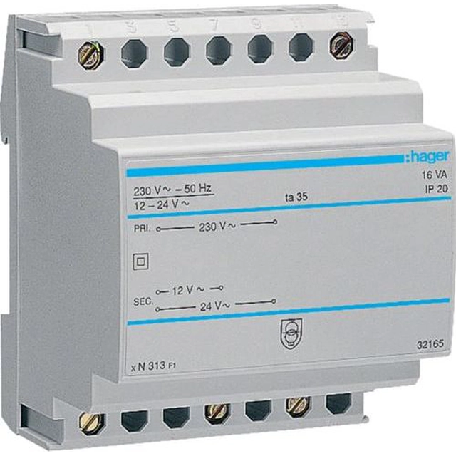 Hager Transformator bezpieczeństwa modul 230/12- 24V AC 1,33-0,67A (ST313)