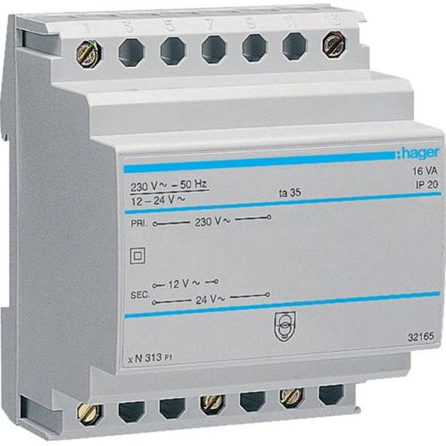 Hager Transformator bezpieczeństwa modulowy 230/12- 24V AC 1,33-0,67A (ST313)