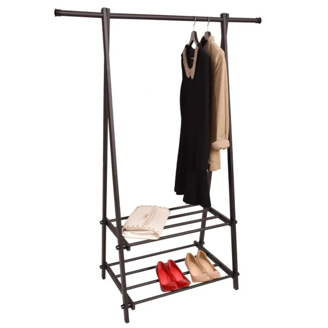 Hangerstandaard met planken, zwart, 2 planken