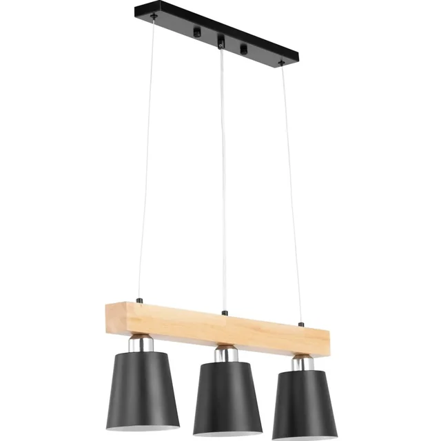 Hanging ceiling lamp 3 spot E27 - wooden beam