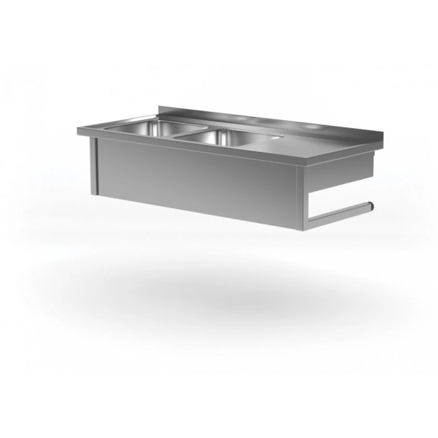 Hanging table with two sinks - compartments on the left side 1100 x 600 x 300 mm POLGAST 221116-WI-L 221116-WI-L