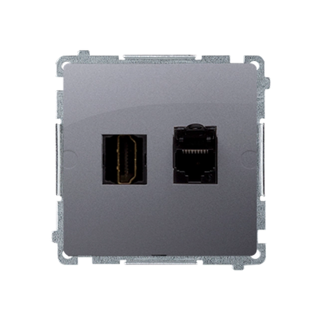 HDMI + RJ45 cat.6 socket.(module); inox steel