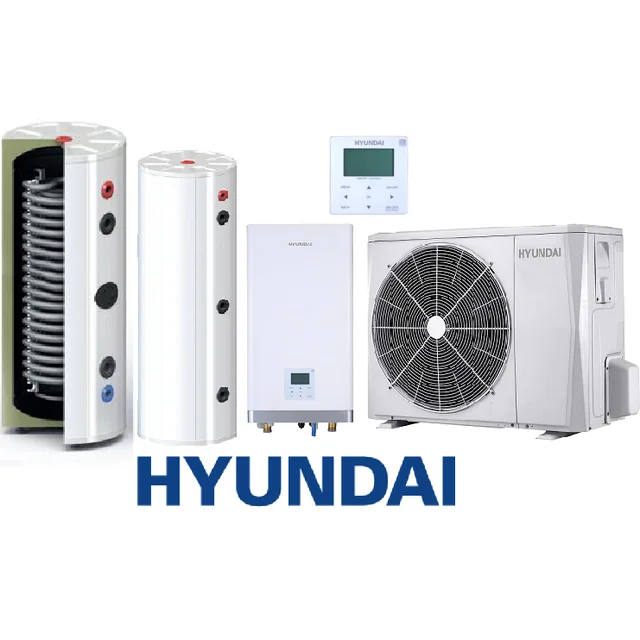 Heat pump set: HYUNDAI Split 10kW+ SL buffer tank 130L + SOLITANK hot water tank 245L with coil 3,83m2